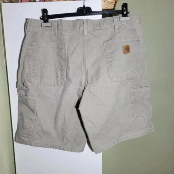 Carhartt utility carpenter cargo work thick cotton canvas gray tan shorts 38 - Picture 3 of 7